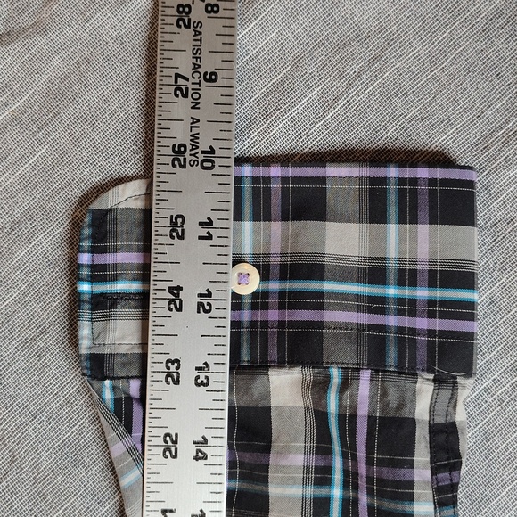 Peter Millar Shirt Mens Size Large Gray Black Purple Plaid Button Down Crown - Picture 9 of 9